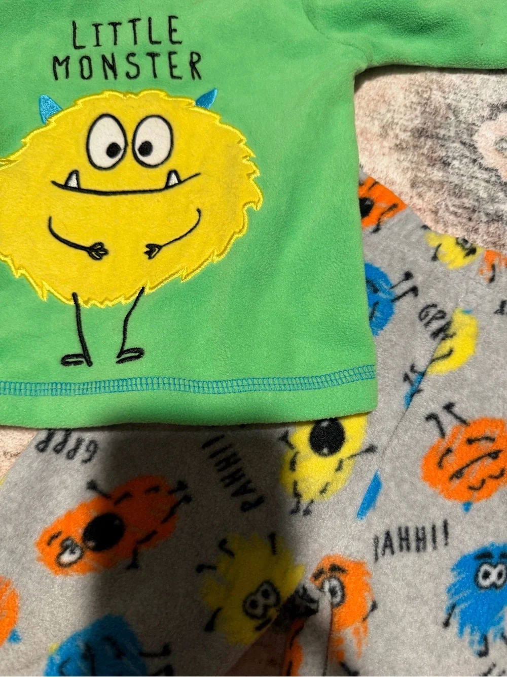 Little Monster Green & Multicolor Kids Pajama Set